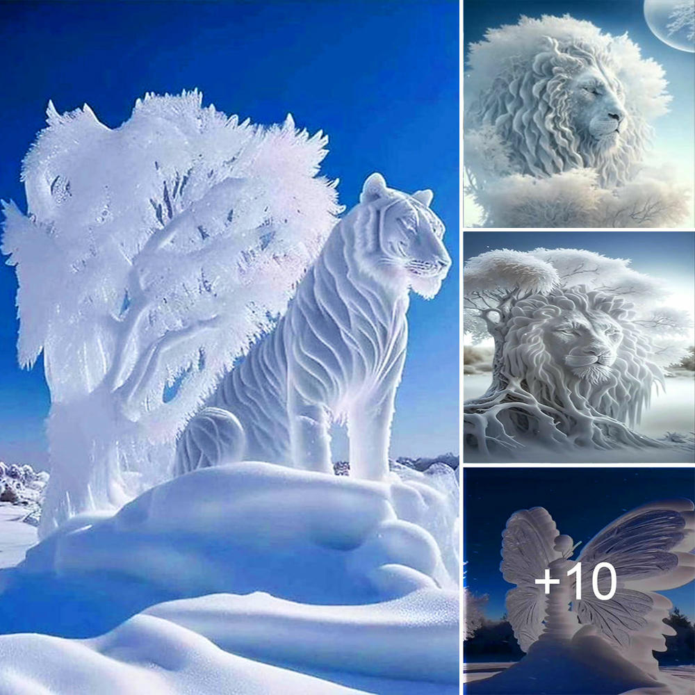 Nature’s Artistry Unveiled: Delicate Snow Figures Mimic the Graceful Forms of Enchanting Animals