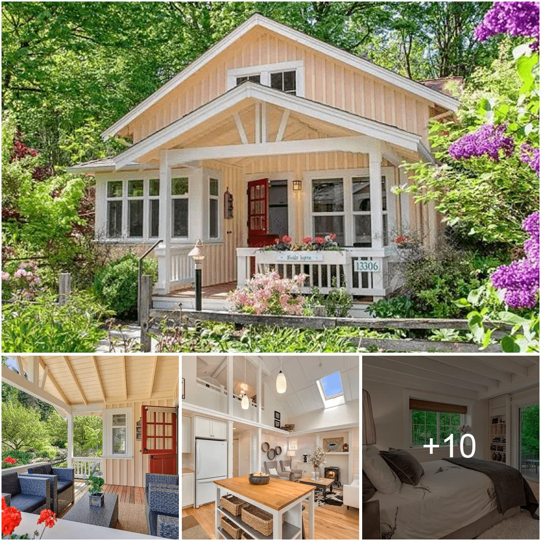 Enchanting Tiny Cottage Surrounded by Flowers and Featuring a Jacuzzi.