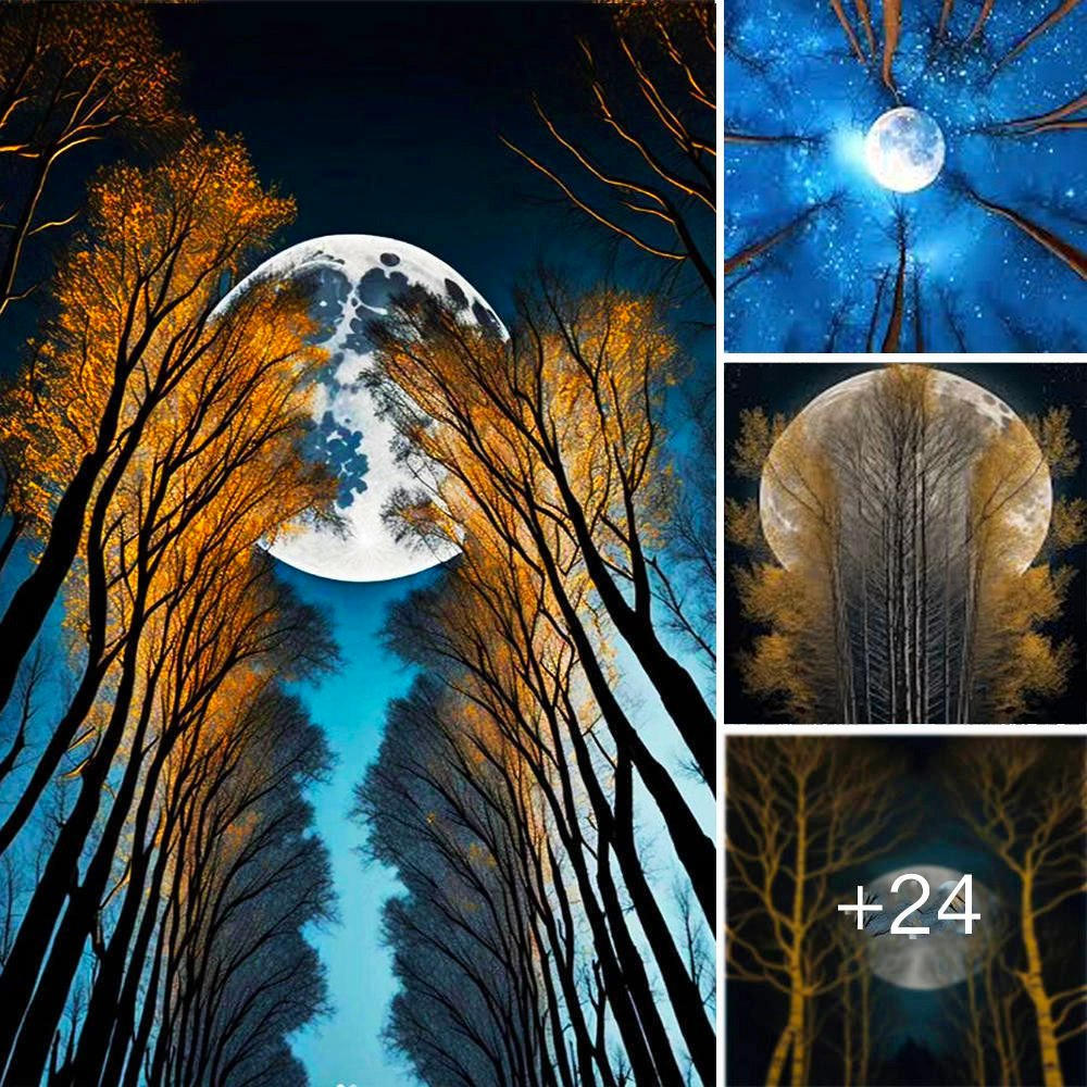 Embrace the enchanting full moon scene in the forest.