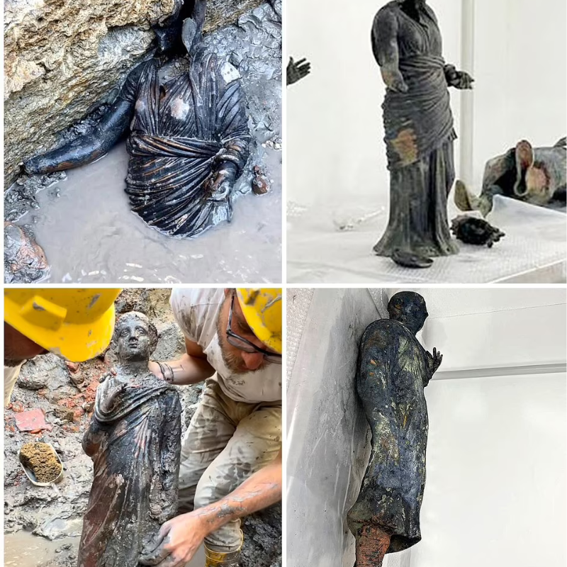After 2,000 years of immersion in hot water, 24 wonderfully preserved bronze statues of ancient Roman mythology were discovered